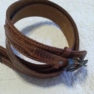 Genuine Leather Belt with Stamped Print, Size 40